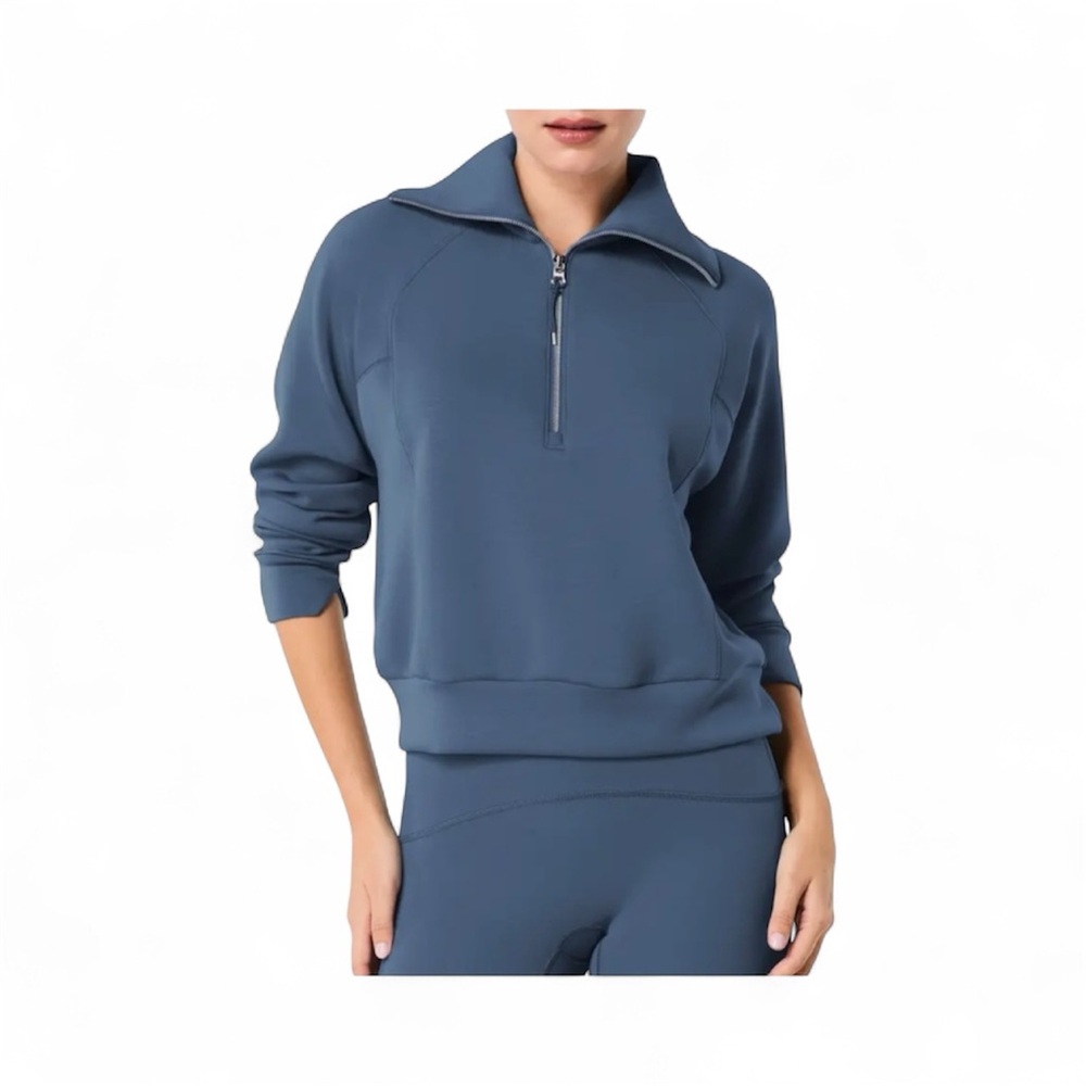 Spanx Air Essentials Dark Storm Half-Zip Pullover Top